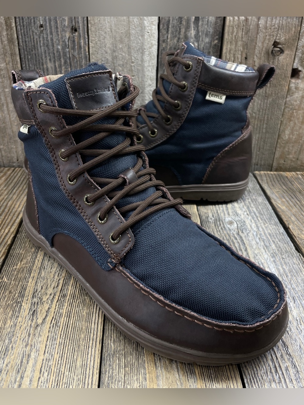 Lems Boulder Boot Mens Size 10 Navy Stout Zero-Drop Wide Toe Box Boots Comfort